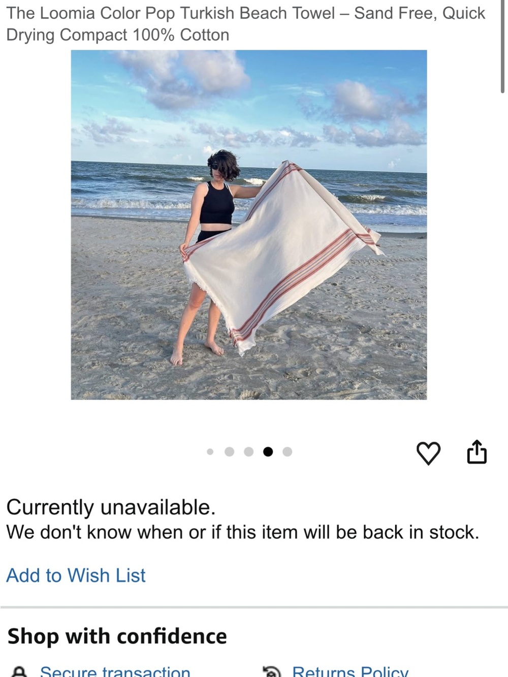 Color Pop Turkish Beach Towel - Cream with Red Stripes never used (Beechly box)